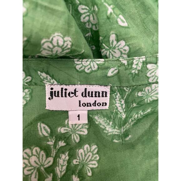 Juliet Dunn London Green White Floral Tiered Bell Sleeve Tunic Dress Sz 1 S/M - Picture 9 of 11